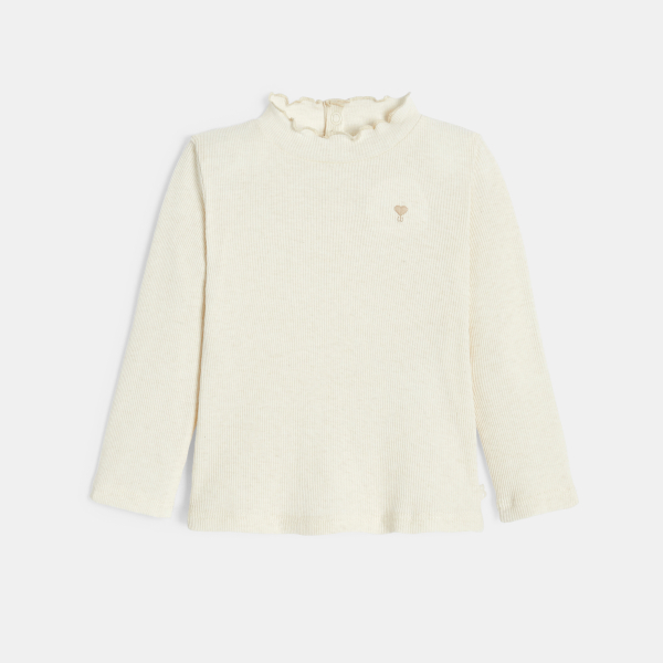 تيشيرت كوت مسطح وياقة متموّجة بلون البيج للفتيات الرضع. تيشيرت كوت مسطح وياقة متموّجة بلون البيج للفتيات الرضع.