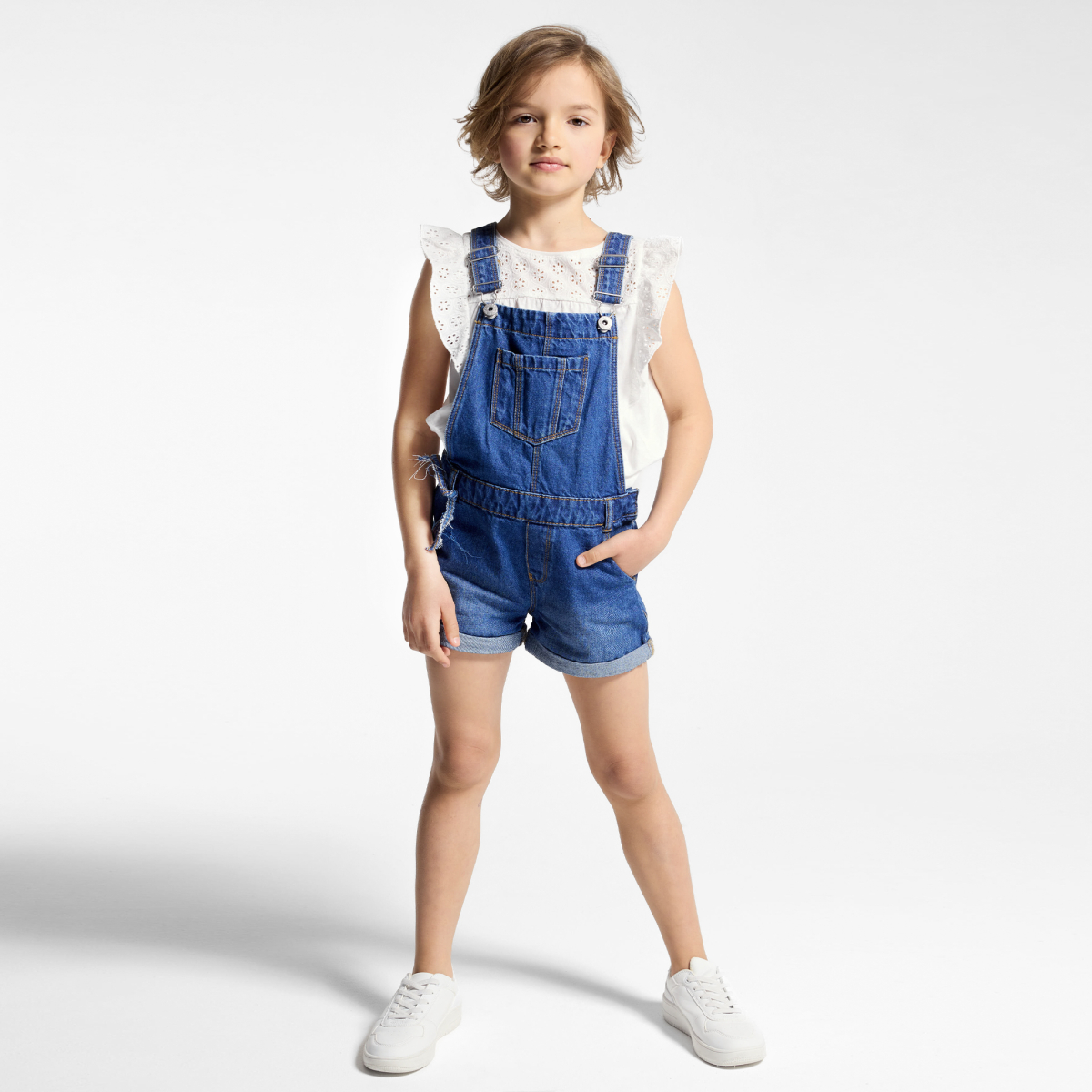 Salopette-short en jean bleu Fille Salopette-short en jean bleu Fille