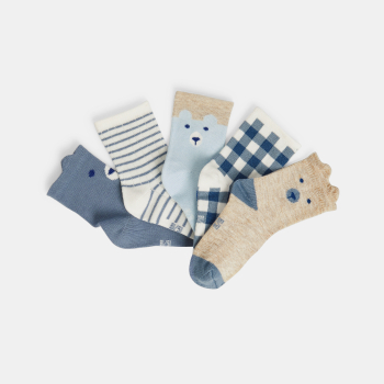 جوارب مزينة برسمة دب باللون الأزرق للأولاد الصغار (مجموعة من 5)