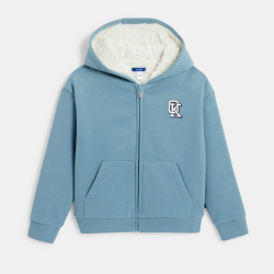 سويت شيرت من الفرو بقلنسوة زرقاء للأولاد