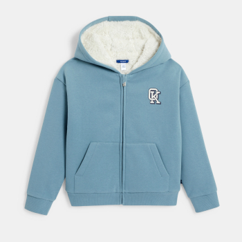 سويت شيرت من الفرو بقلنسوة زرقاء للأولاد
