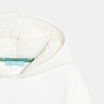 سويتشيرت بغطاء رأس مبطن بقماش الشيربا مطرز عليه صورة دب للفتيات الرضع