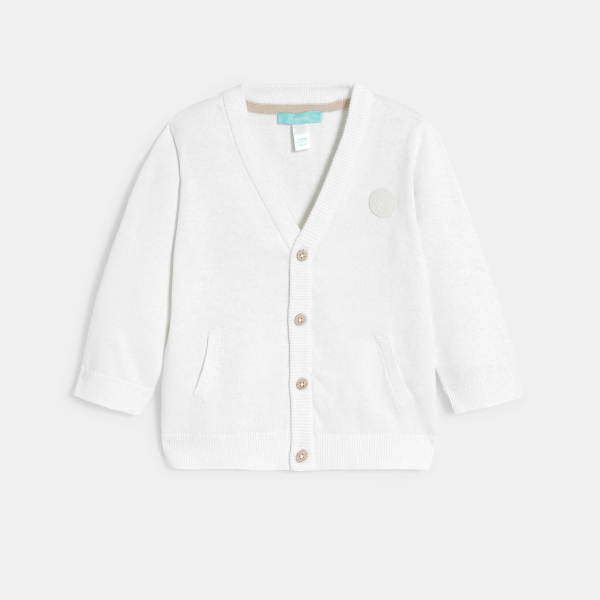 كارديغان تريكو محبوك باللون الأبيض للأولاد الصغار كارديغان تريكو محبوك باللون الأبيض للأولاد الصغار
