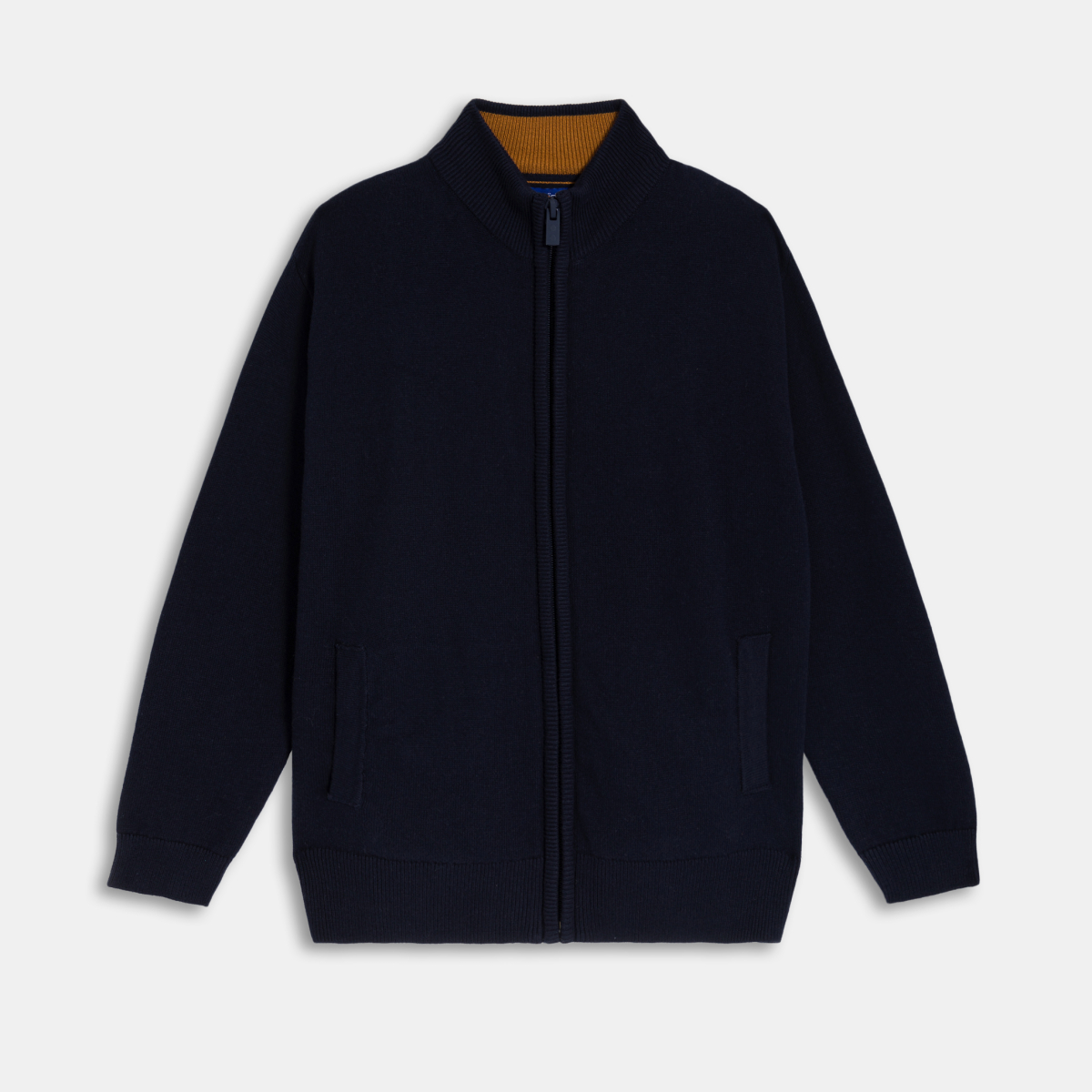 سترة برقبة عالية وسحاب باللون الأزرق الداكن للأولاد سترة برقبة عالية وسحاب باللون الأزرق الداكن للأولاد