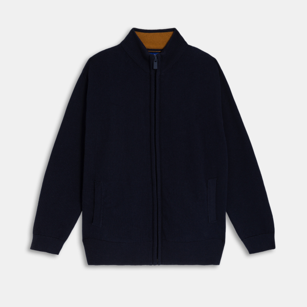 سترة برقبة عالية وسحاب باللون الأزرق الداكن للأولاد سترة برقبة عالية وسحاب باللون الأزرق الداكن للأولاد