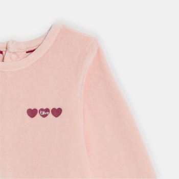 بدلة نوم مخملية مزينة بقلوب باللون الوردي للفتيات الصغيرات (مجموعة من 2)