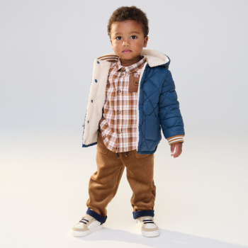 معطف باللون الأزرق للفتيان الرُضع، مُبطن بصوف الشيربا وذو وجهين