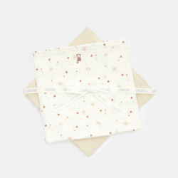 قماط شاش قطني باللون البيج للأطفال الُرضع من الجنسين (طقم من قطعتين)