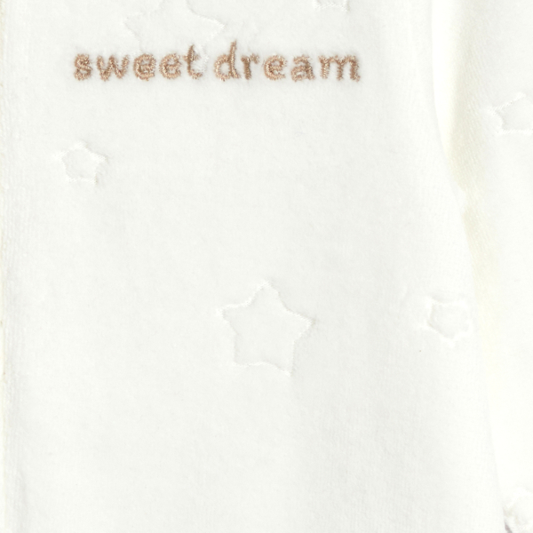 بدلة نوم مخملية بسحّاب، مطرزة برسوم النجوم، باللون الأبيض للفتيان الرُضع بدلة نوم مخملية بسحّاب، مطرزة برسوم النجوم، باللون الأبيض للفتيان الرُضع