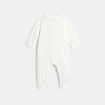 بدلة نوم مخملية بسحّاب، مطرزة برسوم النجوم، باللون الأبيض للفتيان الرُضع