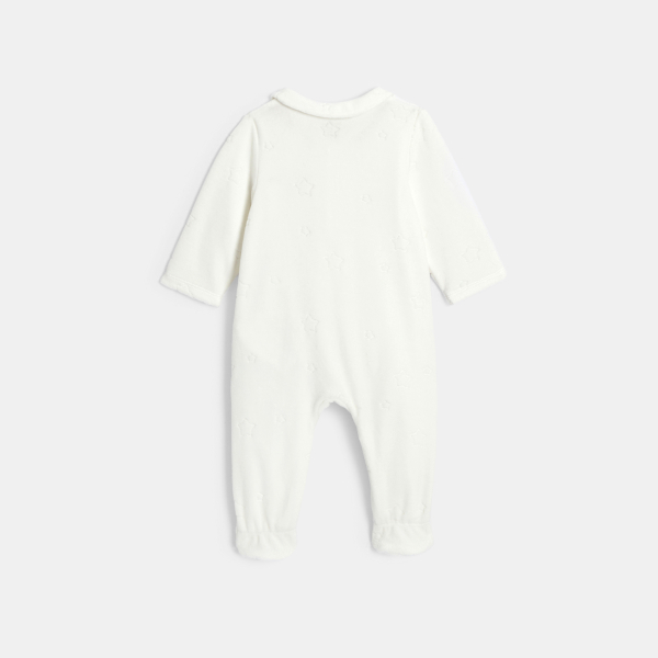 بدلة نوم مخملية بسحّاب، مطرزة برسوم النجوم، باللون الأبيض للفتيان الرُضع بدلة نوم مخملية بسحّاب، مطرزة برسوم النجوم، باللون الأبيض للفتيان الرُضع