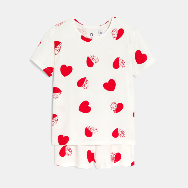 بيجاما قصيرة برسوم قلب باللون الأبيض للفتيات بيجاما قصيرة برسوم قلب باللون الأبيض للفتيات