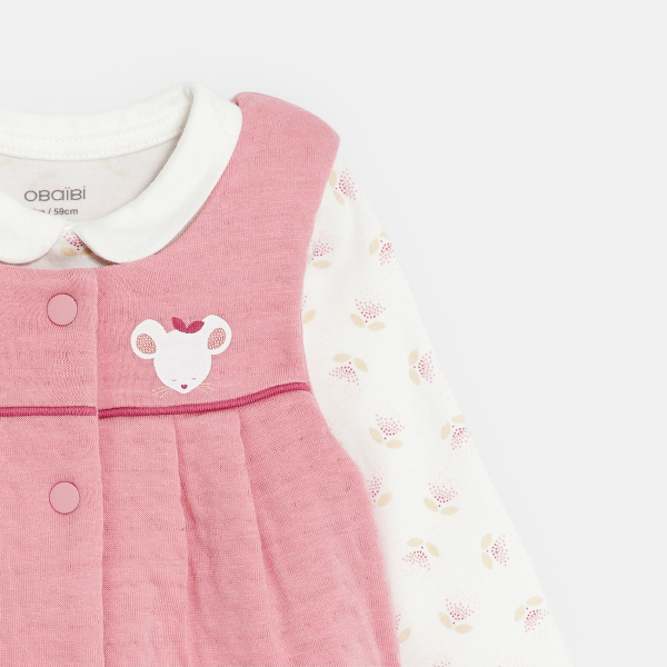 سالوبيت منسوج برسمة فأر وبودي مزين برسوم الأزهار، باللون الوردي للفتيات الرضع