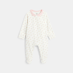 بذلة نوم مخملية برسوم أزهار، باللون الأبيض للفتيات الصغيرات