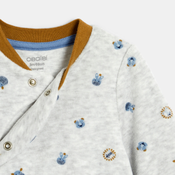 بذلة نوم مخملية برسمة حيوانات باللون الرمادي، للأطفال الصغار.