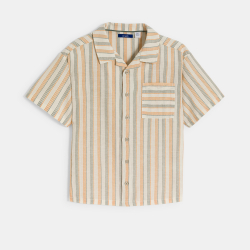 Chemise rayée en lin beige Garçon