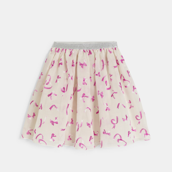 تنورة قصيرة من قماش الفوال المطرز، وردية اللون للفتيات تنورة قصيرة من قماش الفوال المطرز، وردية اللون للفتيات