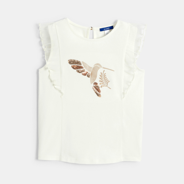 Débardeur volanté motif colibri blanc Fille Débardeur volanté motif colibri blanc Fille