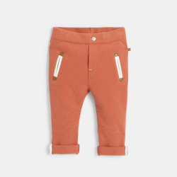 Pantalon enfilable maille fantaisie côtelée orange bébé garçon