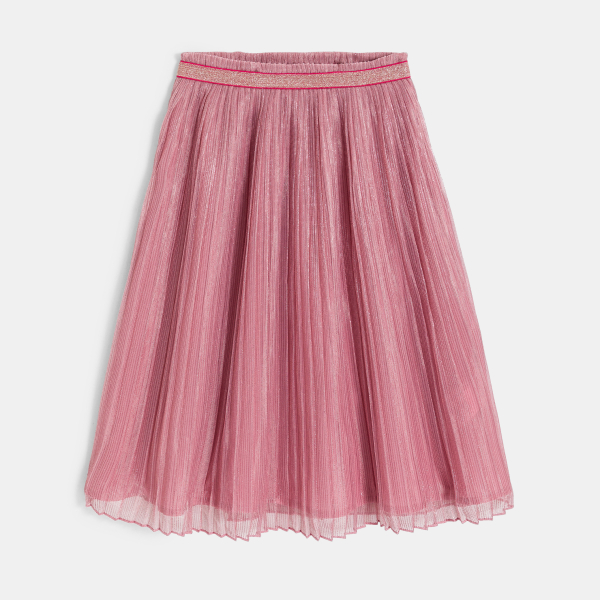 تنورة بثنيات، متوسطة الطول ومزينة بالترتر، باللون الوردي للفتيات تنورة بثنيات، متوسطة الطول ومزينة بالترتر، باللون الوردي للفتيات