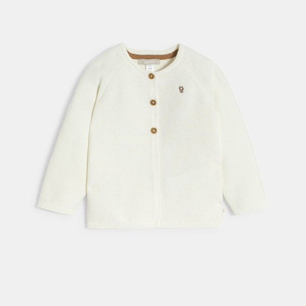 جيليه محبوك من التريكو باللون الأبيض لحديثي الولادة من الجنسين.