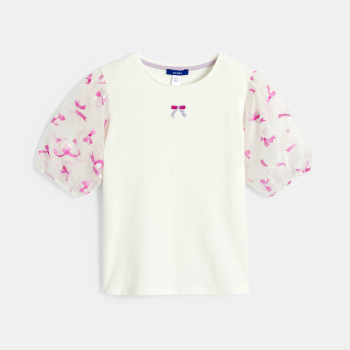 T-shirt à manches courtes motif nœud blanc Fille
