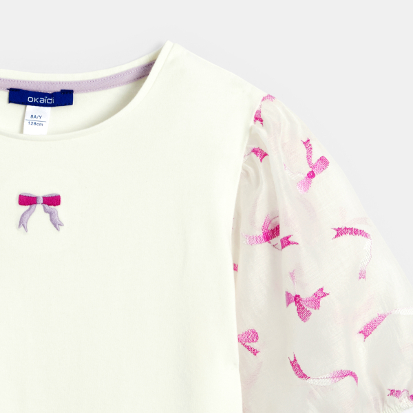 T-shirt à manches courtes motif nœud blanc Fille T-shirt à manches courtes motif nœud blanc Fille