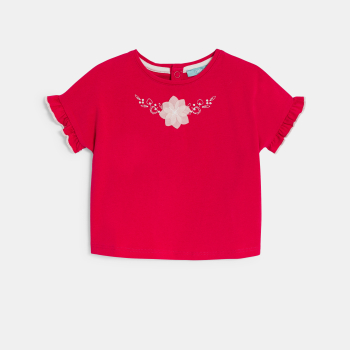 T-shirt manches courtes volantées rose bébé fille