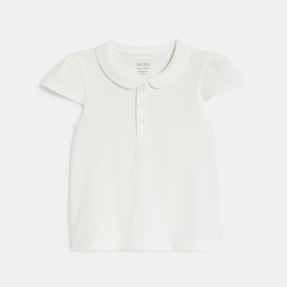 Polo col rond coton blanc bébé fille Polo col rond coton blanc bébé fille