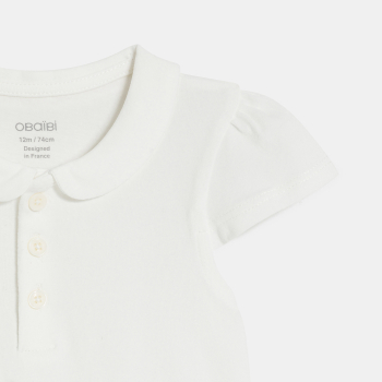 قميص بولو من القطن بياقة مستديرة، باللون الأبيض للفتيات الصغيرات.