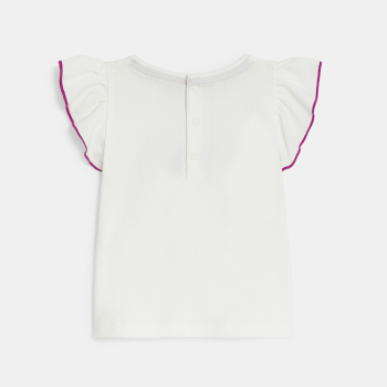 تي شيرت أبيض بأكمام قصيرة مكشكشة عليه ربطة فراشة بيضاء، للطفلة الرضيعة