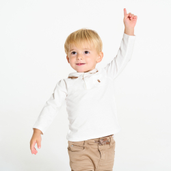Polo piqué uni manches longues blanc bébé garçon