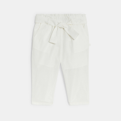 Pantalon fluide taille haute blanc bébé fille