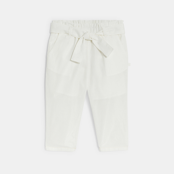 Pantalon fluide taille haute blanc bébé fille Pantalon fluide taille haute blanc bébé fille