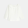 تيشيرت بأكمام طويلة من نسيج قطني محبوك، باللون الأبيض للفتيات الصغيرات تيشيرت بأكمام طويلة من نسيج قطني محبوك، باللون الأبيض للفتيات الصغيرات