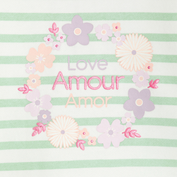 سترة مخططة من الصوف الناعم منمقة برسوم، باللون الأخضر للفتيات الصغيرات سترة مخططة من الصوف الناعم منمقة برسوم، باللون الأخضر للفتيات الصغيرات