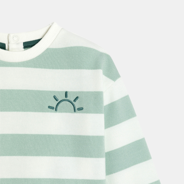 سترة مخططة من الصوف الناعم برسوم الشمس باللون الأخضر للأولاد الصغار سترة مخططة من الصوف الناعم برسوم الشمس باللون الأخضر للأولاد الصغار