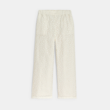 Pantalon large brodé blanc Fille