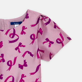 فستان جاكار عليه نقش ربطة العنق وردي اللون للفتيات