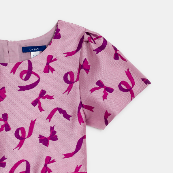 Robe en jacquard motif nœud rose Fille Robe en jacquard motif nœud rose Fille