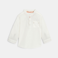 Chemise coton fantaisie col tunisien blanc bébé garçon