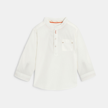 قميص قطن فاخر للطفل الرضيع الولد بياقة أسلوب تونسي أبيض اللون