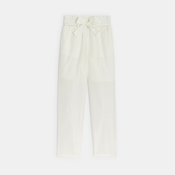 Pantalon droit paper bag blanc Fille