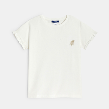 T-shirt manches courtes motif brodé blanc Fille