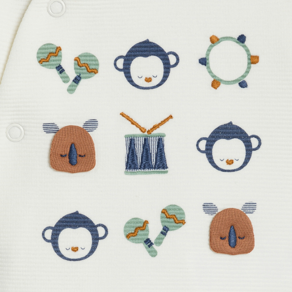 بذلة نوم مخملية مضلعة، مزينة برسوم الحيوانات، باللون الأبيض، للأطفال الصغار بذلة نوم مخملية مضلعة، مزينة برسوم الحيوانات، باللون الأبيض، للأطفال الصغار