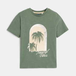 تي شيرت كاكي بأكمام قصيرة بنقش أشجار النخيل للأولاد