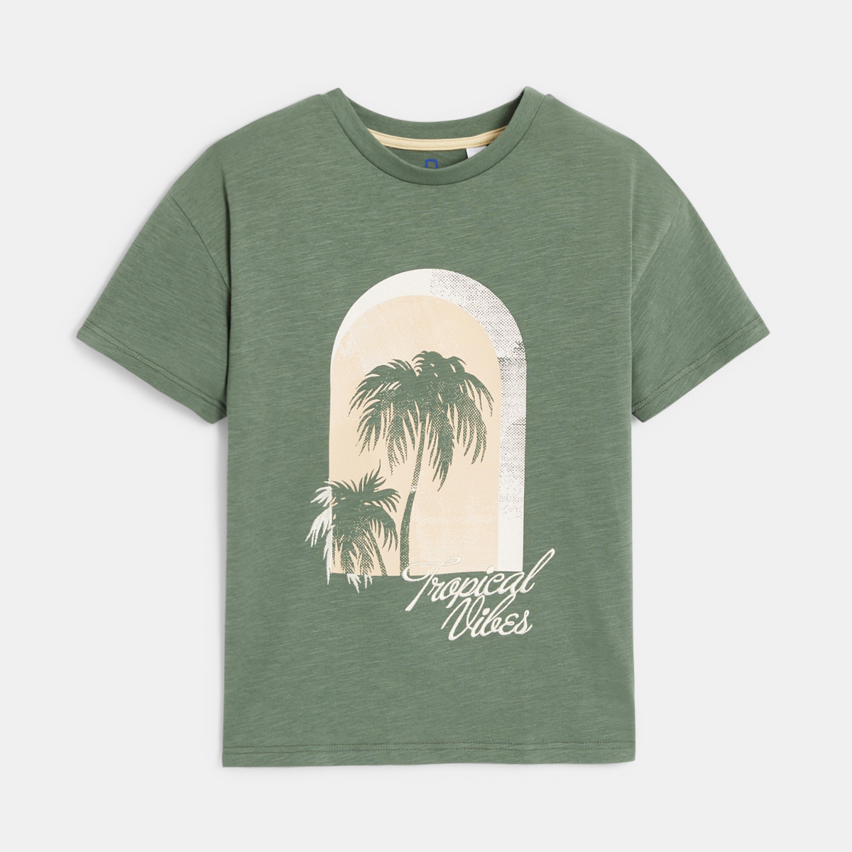 تي شيرت كاكي بأكمام قصيرة بنقش أشجار النخيل للأولاد تي شيرت كاكي بأكمام قصيرة بنقش أشجار النخيل للأولاد