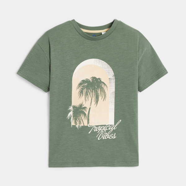 تي شيرت كاكي بأكمام قصيرة بنقش أشجار النخيل للأولاد تي شيرت كاكي بأكمام قصيرة بنقش أشجار النخيل للأولاد