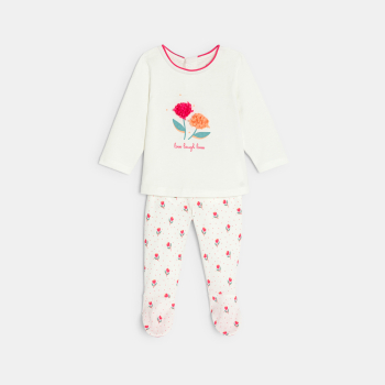 بيجاما بطبعة الزهور باللون الأبيض للفتيات الصغيرات