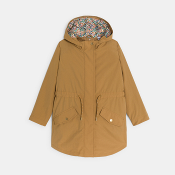 سترة باركا 3 في 1 بقلنسوة ومقاومة للماء، باللون البني الفاتح للفتيات.